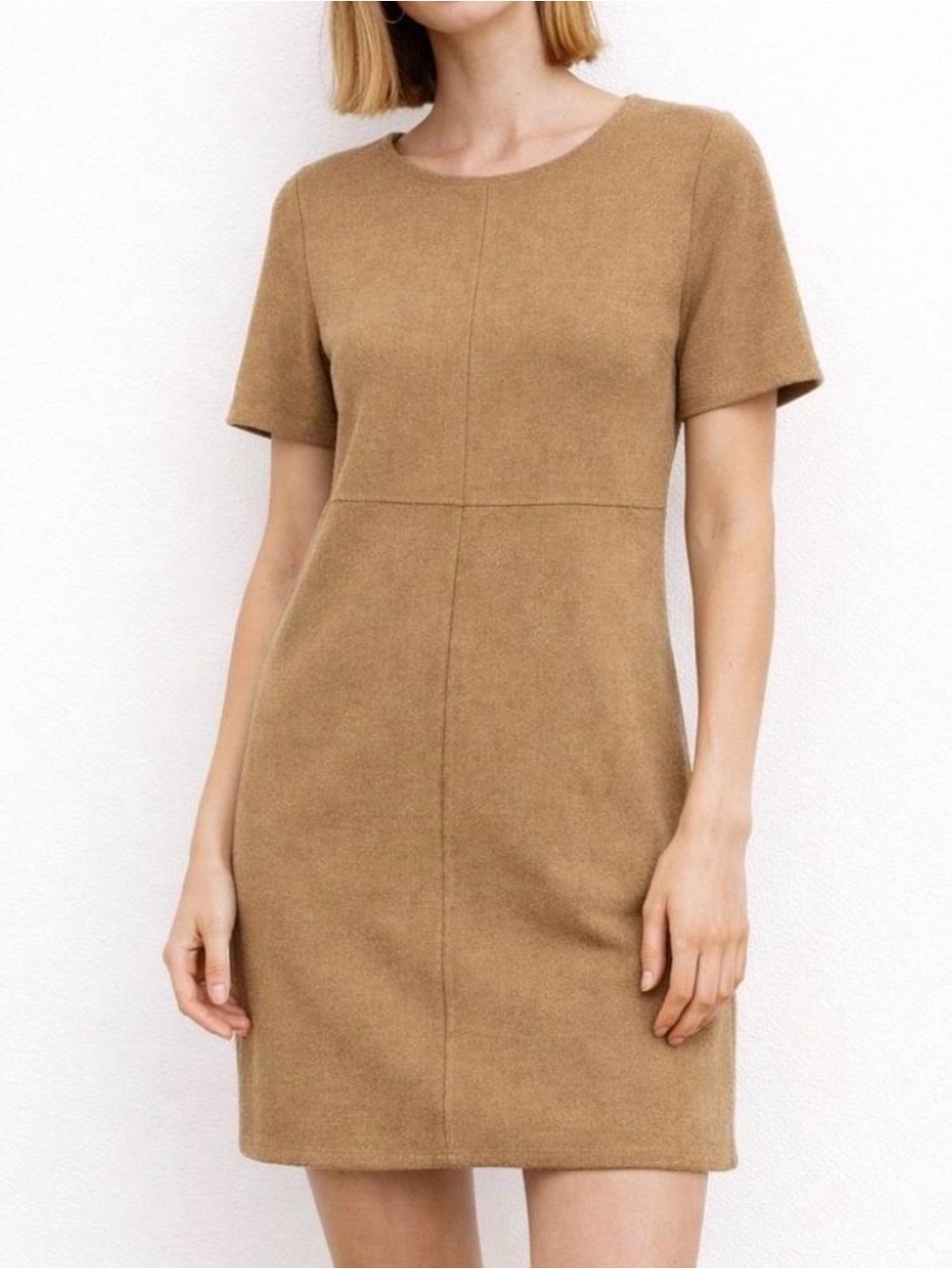 Zara Women's Short Sleeve Shift Dress in Camel